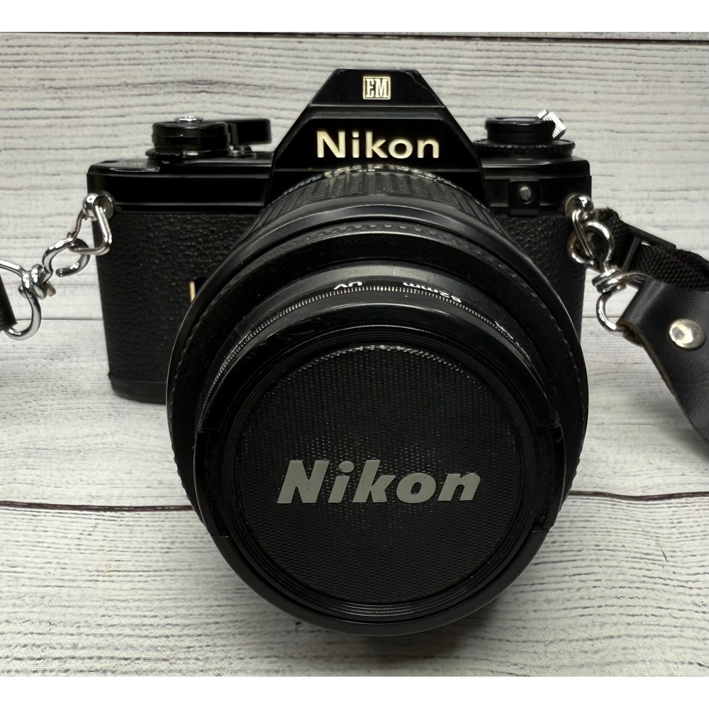 Nikon EM 35mm Film Camera with AF Nikkor 80-200mm Lens Vintage For‎ Parts/ As Is